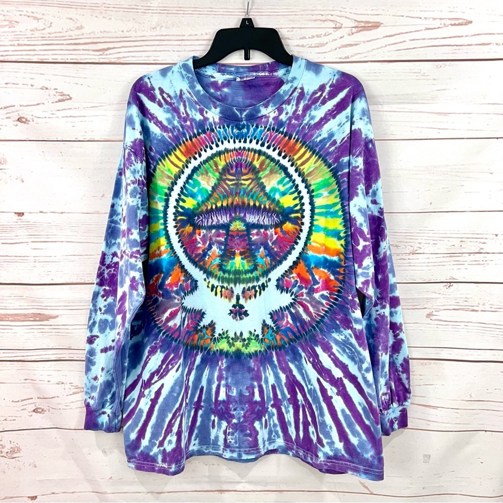 Handmade Boho Hippie Tie Dye Magic Mushroom Grateful Dead Skull Long Sleeve Tee